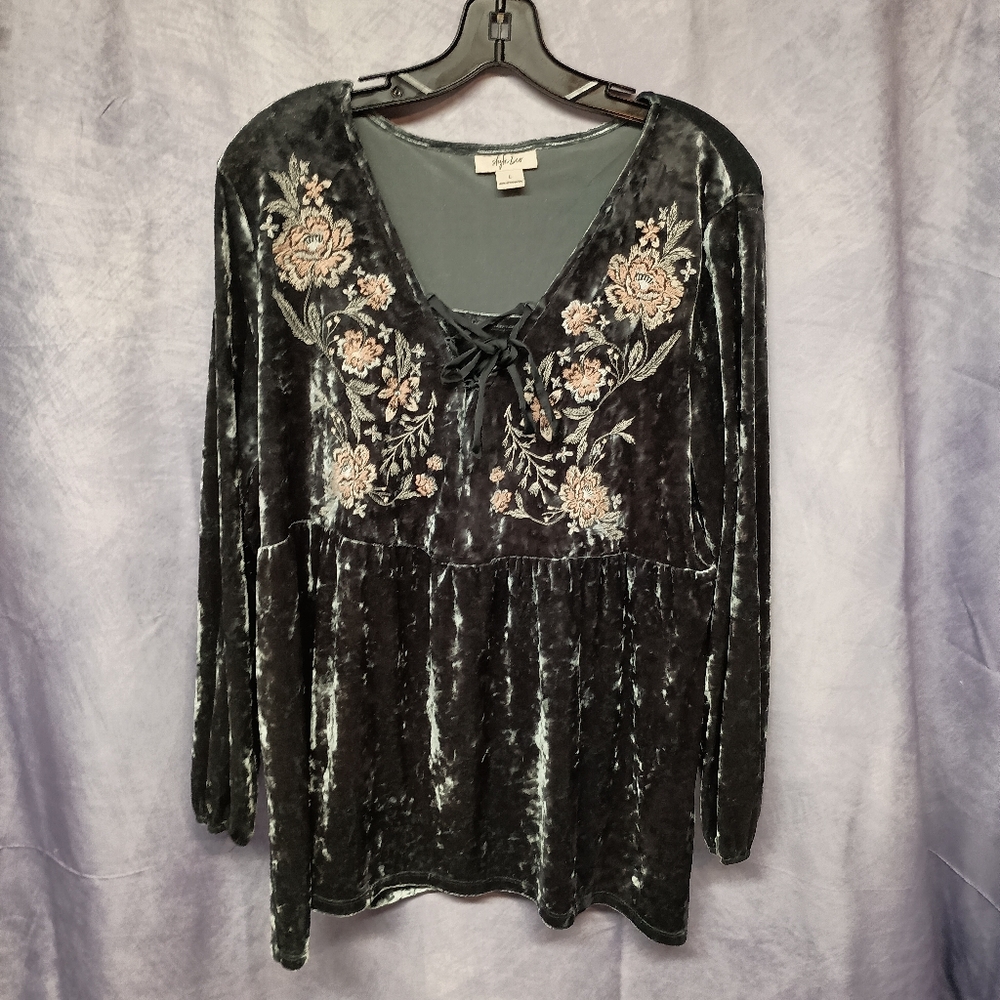 Style & Co. Velour‎ Floral Embroidered Blouse